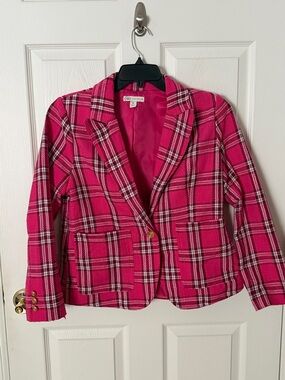 Cato Pink Plaid Single-Button Blazer size medium